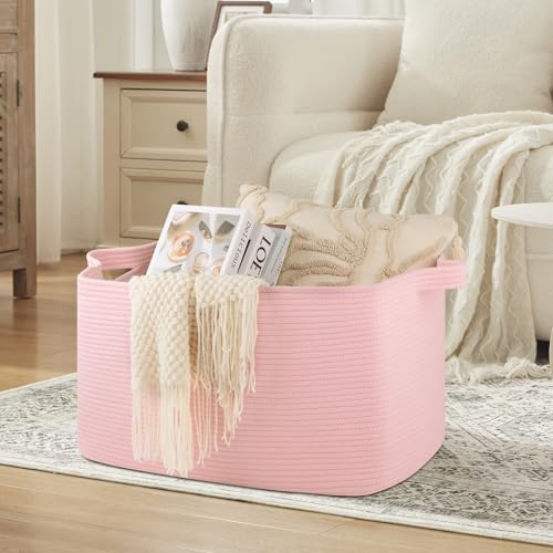 OIASKET 95L Extra Large Blanket Basket, 24" x 16.9" x 14.2" Woven Basket - color: Pink, size: 24"x16.9"x14.2"
