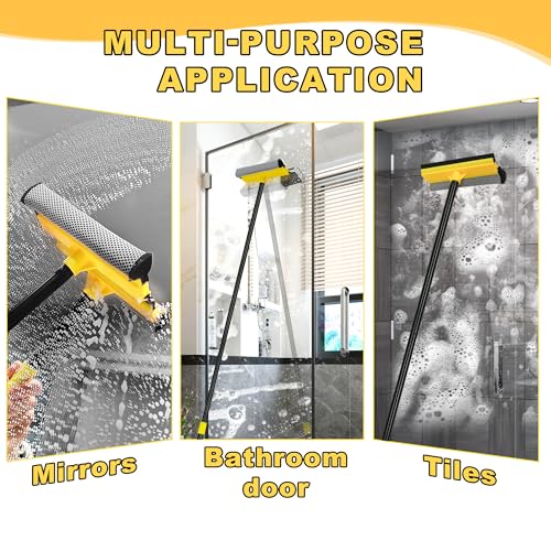NEWE Window Squeegee with Extension Pole, 54.5 inches Car Windshield Washer Kit with Sponge, Extendable Shower Glass Cleaner Tool for Home Cleaning Mirror Auto Truck (Short Handle Included)