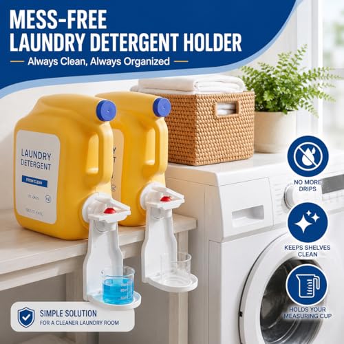 2 Pack Laundry Detergent Dispenser Cup Holder, No-Drip Laundry Detergent Cup Holders and Drip Trays with Easy Press Nozzle Switches, Liquid Detergent Holder for Laundry Room Organization - color: 2 Pack White