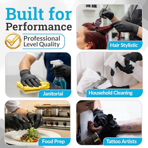 Hand-E Touch Black Nitrile Disposable Gloves Medium, 50 Count - BBQ, Tattoo, Hair Dye, Cooking, Mechanic Gloves - Powder and Latex Free - style: Medium