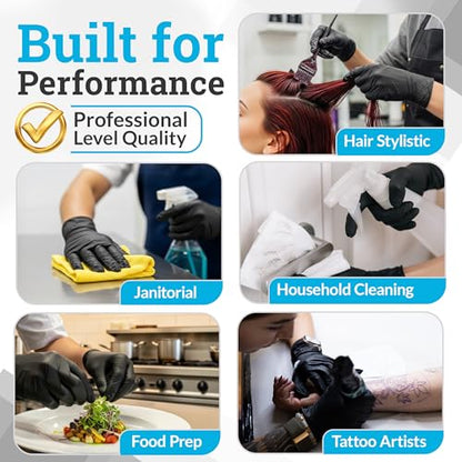 Hand-E Touch Black Nitrile Disposable Gloves Medium, 50 Count - BBQ, Tattoo, Hair Dye, Cooking, Mechanic Gloves - Powder and Latex Free - style: Medium