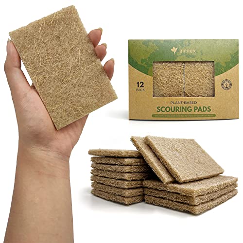 AIRNEX Plant-Based Scouring Pads for Dishes - Coconut Husk Non Scratch Scrub Pads - Natural Kitchen Scrubbing Pads for Pots & Pans - Eco Friendly & Non Abrasive Dish Scrubber Pads - Pack of 12 - size: 12 pack