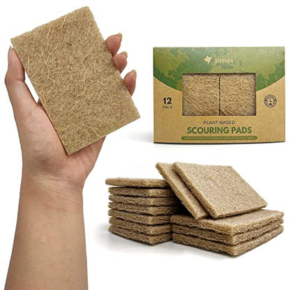 AIRNEX Plant-Based Scouring Pads for Dishes - Coconut Husk Non Scratch Scrub Pads - Natural Kitchen Scrubbing Pads for Pots & Pans - Eco Friendly & Non Abrasive Dish Scrubber Pads - Pack of 12 - size: 12 pack