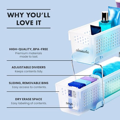 madesmart Compact Two Tier Organizer, Blue - color: Blue