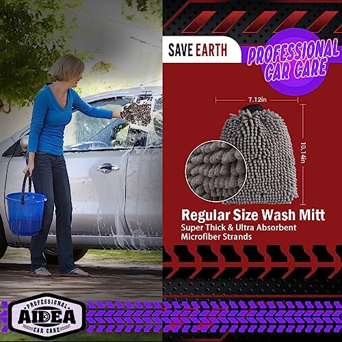 AIDEA Car Wash Mitt Microfiber, 2PK, Car Wash Brush, Grey, 7.12''X10.14'' - color: Grey, size: 2PK-7.12''X10.14''