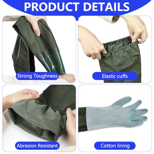 AUAUY 27" PVC Chemical Resistant Gloves, Long Rubber Gloves - color: Green