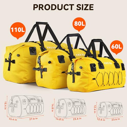 HEETA Waterproof Duffel Bag Travel Motorcycle Dry Bag Backpack 60L/80L/110L - color: Yellow, size: 80L