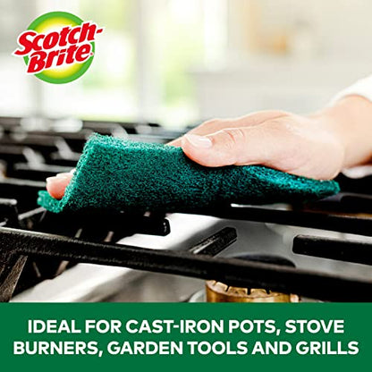 Scotch-Brite Heavy Duty Scouring Pad, Dish Scrubber for Kitchen+ Outdoor, 8 Scrub Pads for Uncoated Pots and Pans, Cast Iron Cooktops, Grill Grates,Oven Racks, BBQ, Durable, Long-Lasting (Pack of 2) - size: 8 Pads (Pack of 2)