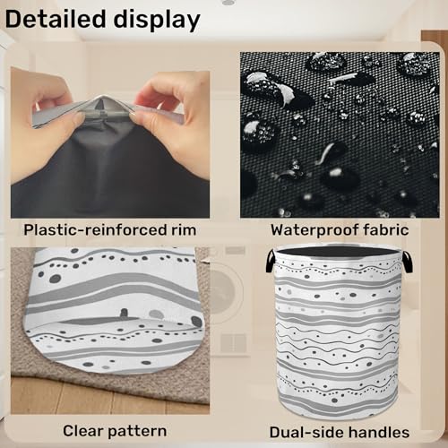 Grey Lines Laundry Basket - Heavy Duty 60L Dirty Clothes Organizer, Water Resistant Foldable Hamper for Men Women - color: Modern Gray Lines