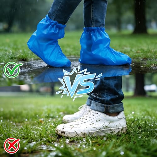 20Pcs(10 pairs) Thickened Waterproof Shoe Covers for Rain, Clear Rain Shoe Covers, One Size Fits Most - color: Blue, size: 10P M Adults