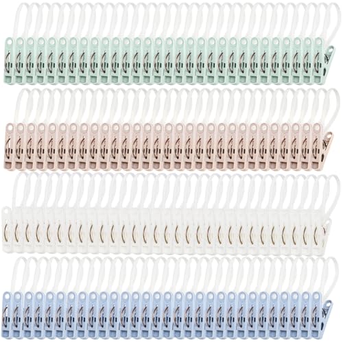 Frcctre 120 Pack Plastic Clothes Pins, Multi-Purpose Plastic Hanging Clips with Rope, Windproof Laundry Hooks Hanger Clips Clothespins Clothes Peg for Hanging Clothes Hat Towel Sock Gloves Photos