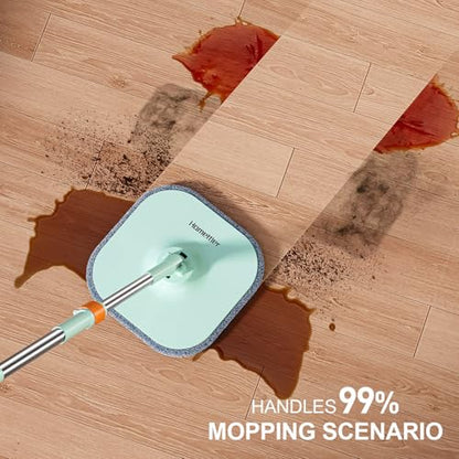 HoMettler Mop and Bucket Set | Spin Mop with Dual-Tank Clean/Dirty Water Separation | 4 Microfiber Pads for Deep-Cleaning Floors | Versatile Mops Triangular Head for Walls - size: Spin Mop with 4 Pads