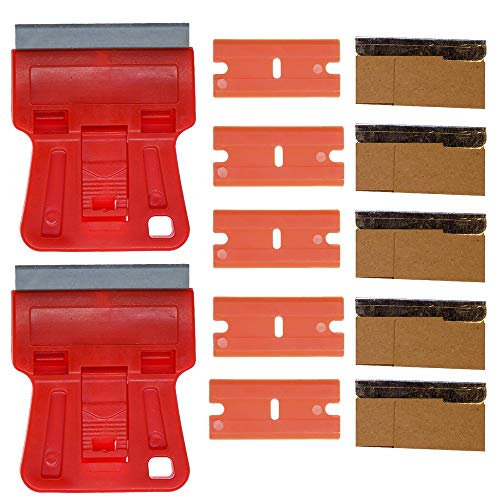 1.5 inches High Visibility Mini Razor Blade Scraper Glass Scraper Red Paint Window Scraper with 5 Metal Scraper Razor Blades 5 Dual Plastic Double Edge Razor Blades Removing Decal Stickers - color: Set D