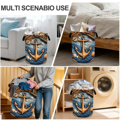 Nautical Laundry Basket Waterproof Laundry Hamper Foldable Laundry Bag with Handles for Bedroom, Bathroom, Office, Clothes Storage - color: Nautical
