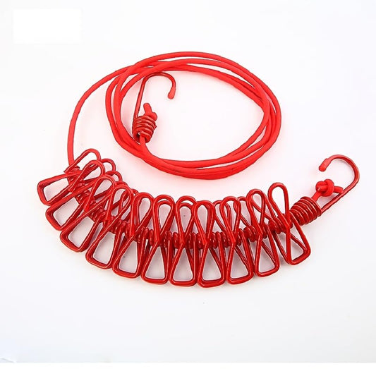 1PC Retractable Portable Clothesline for Travel and Camping with 12 Clips - Ideal for Indoor and Outdoor Use, Red - color: Red