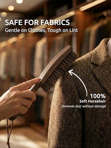 TAKAVU Horsehair Clothes Brush for Suits, Large Walnut Wood Handle - color: Walnut