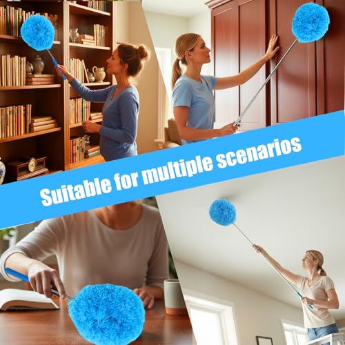 Extendable Feather Duster Telescopic Dust Remover for Home Office Car Furniture High Ceiling Cleaning Multi Purpose Tool(Blue,Round Head) - color: Blue, size: 12.6 in