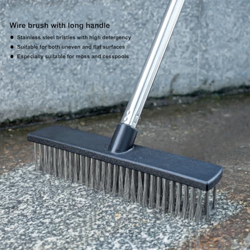 Heavy-Duty Push Broom Brush - Perfect for Bathroom, Kitchen, Patio, Garage, Deck, Concrete, Wood, Stone, and Tile Floors (10.6" Stainless Steel Bristle-Black) - color: 10.6" Stainless Steel Bristle-black