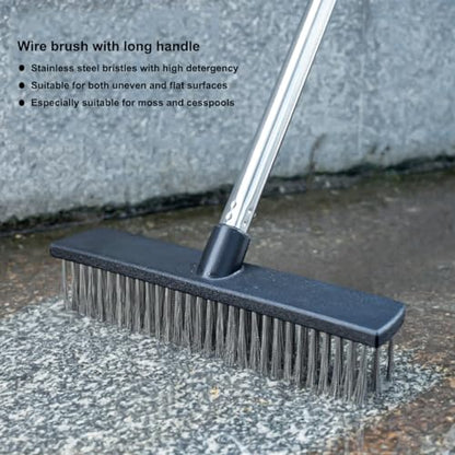 Heavy-Duty Push Broom Brush - Perfect for Bathroom, Kitchen, Patio, Garage, Deck, Concrete, Wood, Stone, and Tile Floors (10.6" Stainless Steel Bristle-Black) - color: 10.6" Stainless Steel Bristle-black