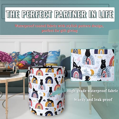 Cute Cats Laundry Basket Oxford Cloth Foldable Hamper 18.9x16.5 Inch - color: Cute Cat With Boho Rainbow