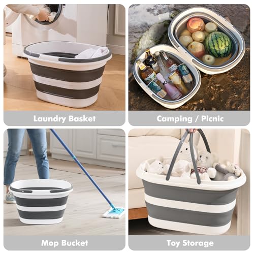 Collapsible Mop Bucket with Handles 7.4 Gallon Foldable Tub for Cleaning Large Silicone Pop Up Buckets Portable Collapse Camping Car Wash Basket for Space-Saving Storage - size: 7.4 Gallon - Bucket