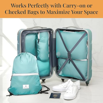 TRIPPED Travel Gear Extra Large Compression Packing Cubes 6-Piece Set - color: Teal and White