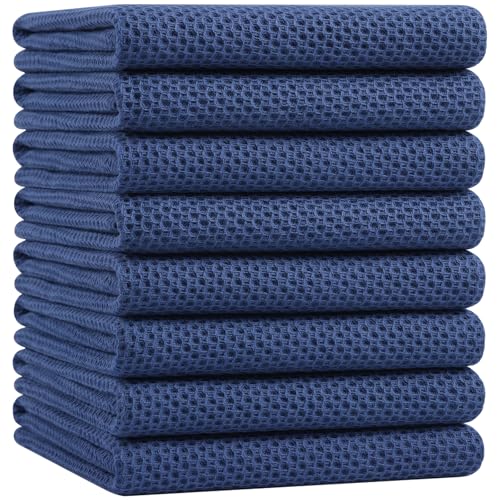 Homaxy 100% Cotton Oversized Waffle Weave Kitchen Towels 8-Pack, Navy Blue - color: Navy Blue, size: 20 X 28 - 8 Pack
