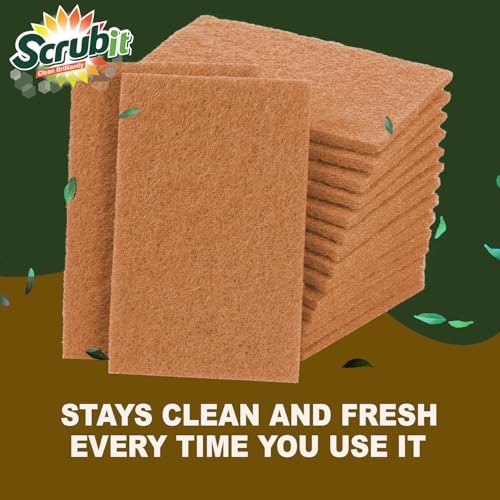 SCRUBIT 100 Pack Natural Scouring Pads - Heavy Duty Scrubbing Pads for Dishes - Non-Scratch - Reusable - Natural, Eco-Friendly, Biodegradable Sisal Brown Sponges for Dishes, Compostable - color: Natural Brown