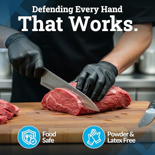 Hand-E Touch Black Nitrile Disposable Gloves Medium, 50 Count - BBQ, Tattoo, Hair Dye, Cooking, Mechanic Gloves - Powder and Latex Free - style: Medium