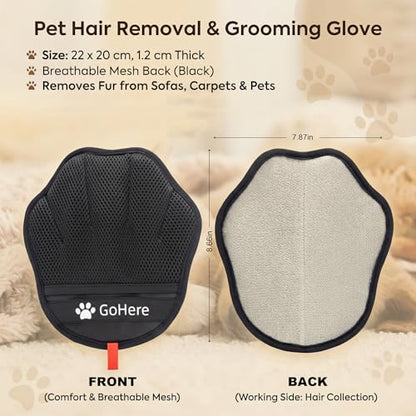 GoHere Pet Hair Removal Glove, Magic Brush Electrostatic Mitt for Cats & Dogs, Reusable Grooming Gloves, Pet Hair Remover Tool for Couch, Carpet, Clothes, Car Seat, Laundry