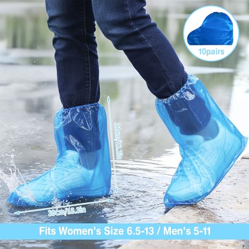 20Pcs(10 pairs) Thickened Waterproof Shoe Covers for Rain, Clear Rain Shoe Covers, One Size Fits Most - color: Blue, size: 10P M Adults