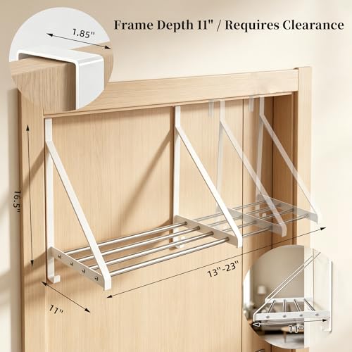 Over Door Clothes Drying Rack 13"-23" Length No Drill for Apartment Rental - color: White