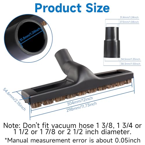 Upgraded Universal 1 1/4 inch(32mm) Vacuum attachments & brushes for Shark Vacuum brush - 360° Swivel 12” Wide Hardwood Brush & Adapter Vacuum Floor Brush with Horse Hair Attachments for Shark Vacuums - color: 12" Wide Brush Tool