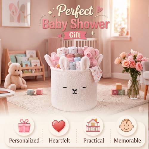 Novabright Sherpa Bunny Nursery Storage Basket Laundry Hamper with Handles