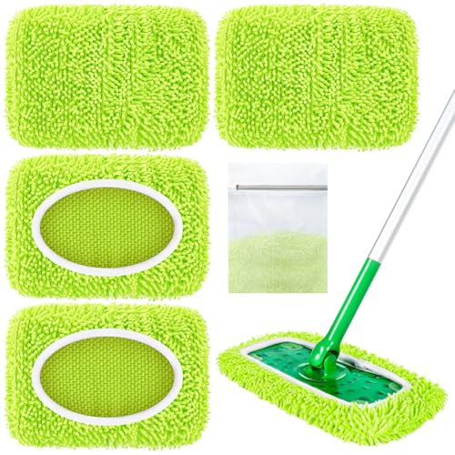 Reusable Microfiber Mop Pads for Swiffer, Thicken Chenille Mop Refills - color: Chenille - Yellow Green, size: 4 Pack