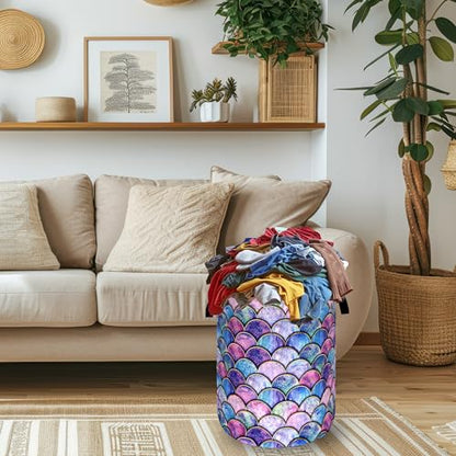 Mermaid Scales Laundry Basket Oxford Cloth Foldable Hamper 18.9x16.5 Inch - color: Beautiful Mermaid Scales Printed