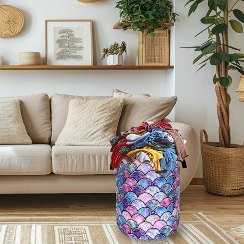 Mermaid Scales Laundry Basket Oxford Cloth Foldable Hamper 18.9x16.5 Inch - color: Beautiful Mermaid Scales Printed