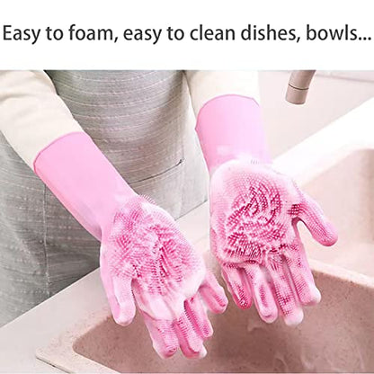 Dishwashing Gloves Kitchen Magic Gloves Dishwashing Brush (Pink)