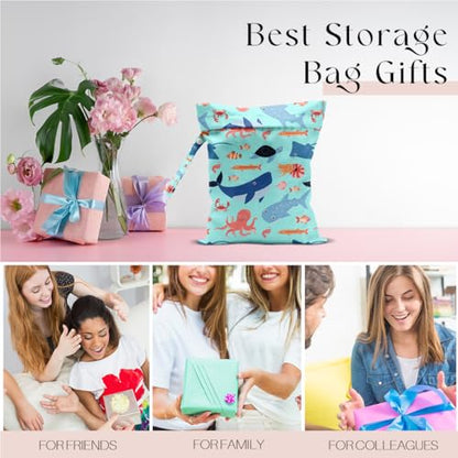 Wet Bag for Swimsuit, Beach Travel EssentialsMarine Animals Pattern Wet Dry Bag, for Sunscreen Toiletry Dirty Clothes Yoga Gym Diaper, Friends Summer Beach Vacation Essentials Gifts - color: Marine Animals