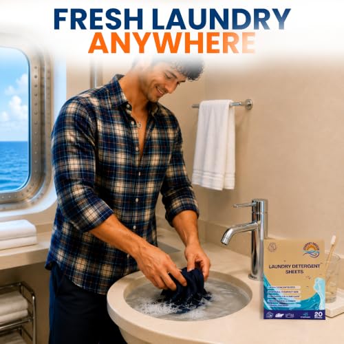 Travel Laundry Detergent Sheets Pack of 3 – Compact Laundry Sheets for Travel, Hand Wash or Machine Wash Detergent Strips for Sink Washing Clothes on Trips, Hotels & Cruises - style: Travel Laundry Sheets 3-Pack (20 sheets each)