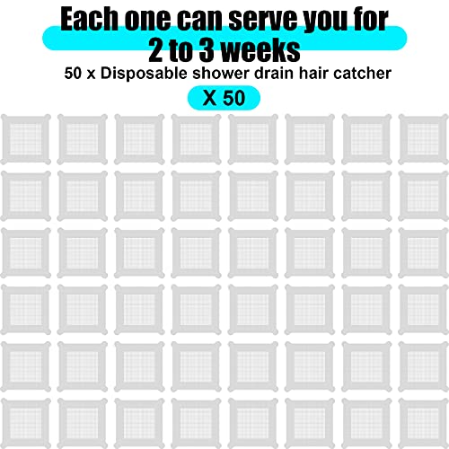 Chengu 50 Pcs 5.7 Inch Disposable Hair Catcher Shower Drain Stickers Square Mesh Shower Drain Catcher Cover Stickers Bathtub Stopper Decals with 5 mm Holes for Bathroom Kitchen Sink Filter Accessories