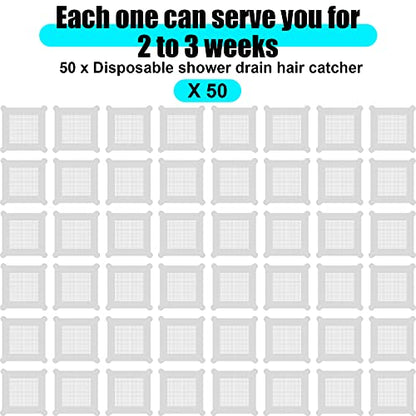 Chengu 50 Pcs 5.7 Inch Disposable Hair Catcher Shower Drain Stickers Square Mesh Shower Drain Catcher Cover Stickers Bathtub Stopper Decals with 5 mm Holes for Bathroom Kitchen Sink Filter Accessories