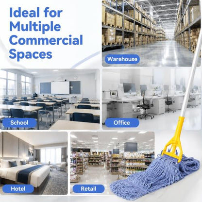 6 Pack Heavy Mop Replace Head，mop Head Replacement,Commercial mop Heads,Reusable Mop Head Refills-Replacement Mop Heads SuitableWet Industrial Blue Cotton Looped End String Head Refill (Blue) - size: 17 Ounce 6Pack