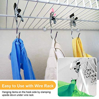 Coideal Boot Hangers Laundry Hanging Hooks Clips, 16 Pcs Stainless Steel Portable Clothespins for Drying Closet Travel (Black + Pink) - color: Black + Pink