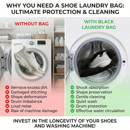 Shoe Washing Machine Bag 2 Pack for Washer & Dryer – Thick Padded Sneaker Laundry Bags with Mesh Panels & Zipper, Protective Shoe Washer Bag for Running & Gym Shoes (Black) - color: Black