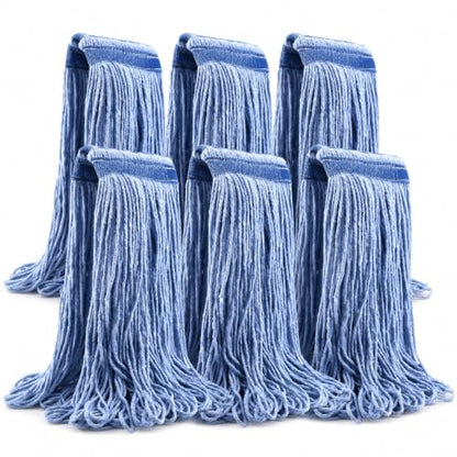 24 oz Loop-End Cotton String Mop Head, Heavy Duty String Mop Refills, 6 Inch Headband, Mop Head Replacement for Home, Industrial and Commercial Use (blue-6pc) - color: Blue-6pc