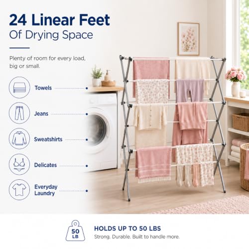 Honey-Can-Do Oversized Clothes Drying Rack, 35" Wide, 50 lb, Grey - color: Grey / White