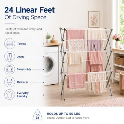 Honey-Can-Do Oversized Clothes Drying Rack, 35" Wide, 50 lb, Grey - color: Grey / White