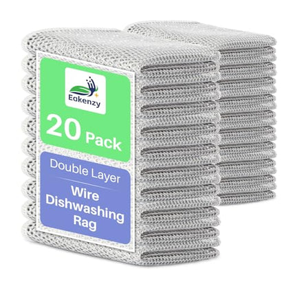 Non Scratch Wire Dishcloth, Multipurpose Wire Dishwashing Rag for Wet and Dry, Steel Cloth for Washing Dishes, Rust Removal Cleaning Cloth Kitchen, No Odor, Double Layer, 20 Pack - size: 20 Pack