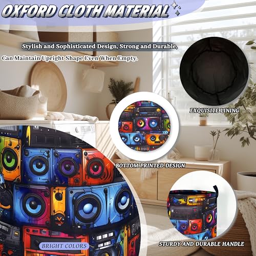 Retro Radio Tape Laundry Basket Oxford Cloth Foldable Hamper 18.9x16.5 Inch - color: Retro Radio Tape Pattern